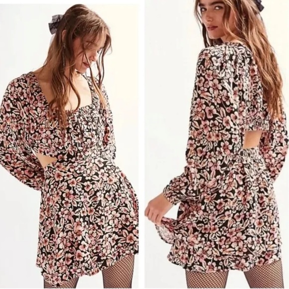 Free People Dresses & Skirts - Free People Jael Cutout Floral Printed Mini Dress Size M